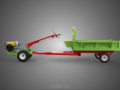 TRACTOR TRAILER TROLLEY TRANSPORT CAR CART CARGO RURAL VEHICLE 3D Model