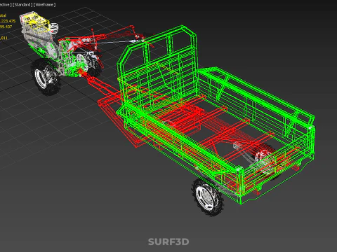 TRACTOR TRAILER TROLLEY TRANSPORT CAR CART CARGO RURAL VEHICLE 3D Model