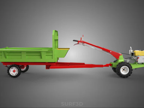 TRACTOR TRAILER TROLLEY TRANSPORT CAR CART CARGO RURAL VEHICLE 3D Model