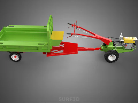 TRACTOR TRAILER TROLLEY TRANSPORT CAR CART CARGO RURAL VEHICLE 3D Model