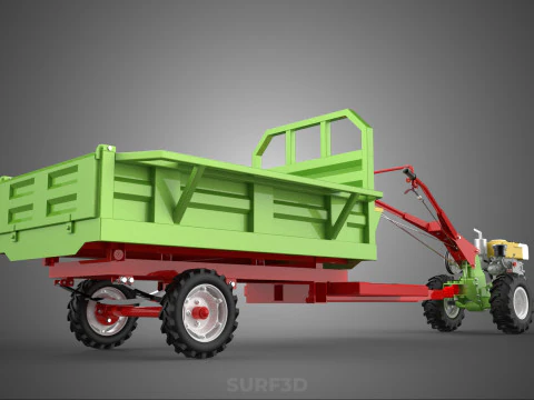 TRACTOR TRAILER TROLLEY TRANSPORT CAR CART CARGO RURAL VEHICLE 3D Model