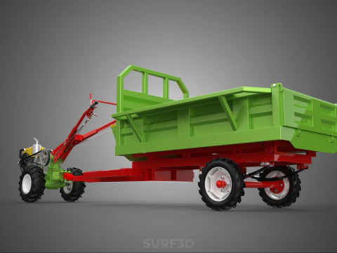 TRACTOR TRAILER TROLLEY TRANSPORT CAR CART CARGO RURAL VEHICLE 3D Model