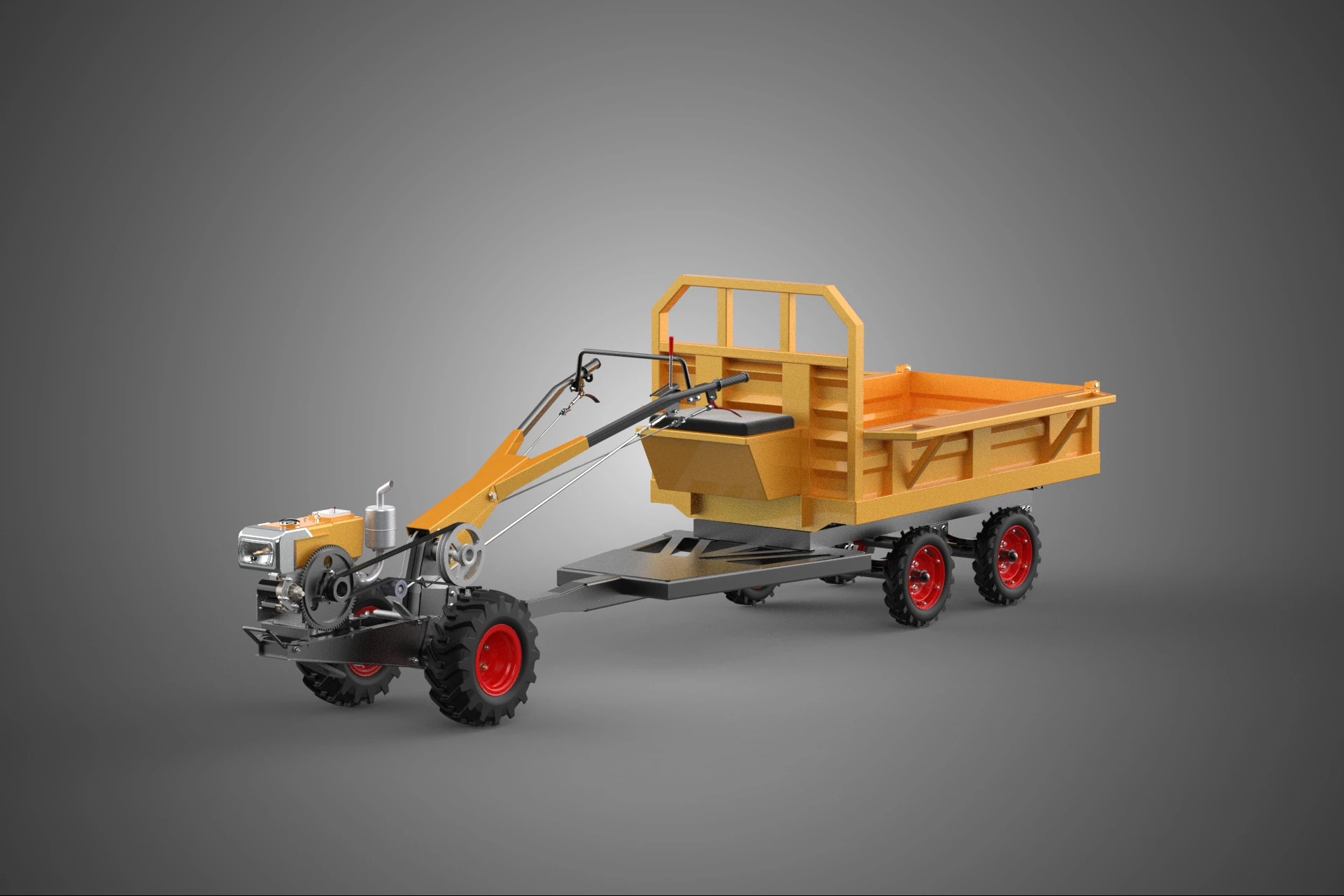 DUAL AXLE TRAILER VEHICLE TRACTOR CART CARGO LOAD BED TROLLEY WD 3D Model .c4d .max .obj .3ds .fbx .stl .blend 