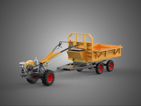 DUAL AXLE TRAILER VEHICLE TRACTOR CART CARGO LOAD BED TROLLEY WD 3D Model