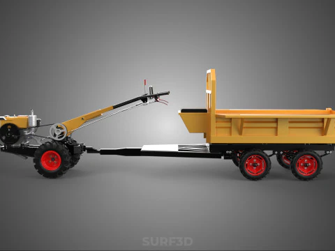 DUAL AXLE TRAILER VEHICLE TRACTOR CART CARGO LOAD BED TROLLEY WD 3D Model