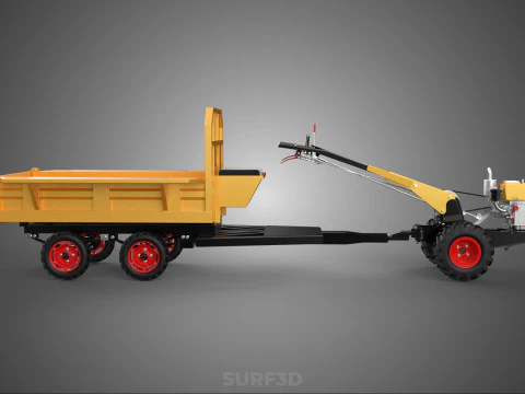 DUAL AXLE TRAILER VEHICLE TRACTOR CART CARGO LOAD BED TROLLEY WD 3D Model