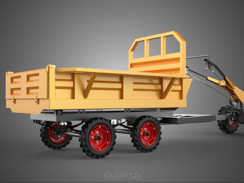 DUAL AXLE TRAILER VEHICLE TRACTOR CART CARGO LOAD BED TROLLEY WD 3D Model