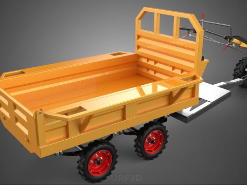 DUAL AXLE TRAILER VEHICLE TRACTOR CART CARGO LOAD BED TROLLEY WD 3D Model