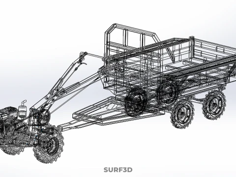 DUAL AXLE TRAILER VEHICLE TRACTOR CART CARGO LOAD BED TROLLEY WD 3D Model