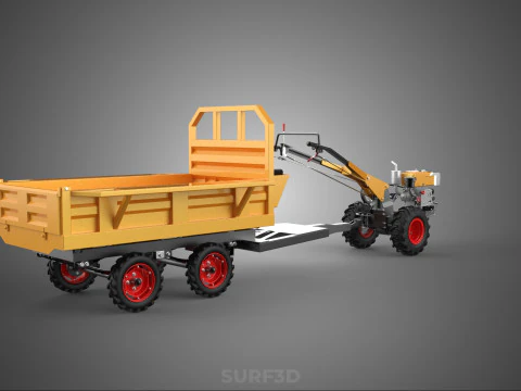 TANDEM AXLE TRAILER TRACTOR CART CARGO LOAD BED TROLLEY CAR DUMP 3D Model