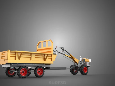 TANDEM AXLE TRAILER TRACTOR CART CARGO LOAD BED TROLLEY CAR DUMP 3D Model