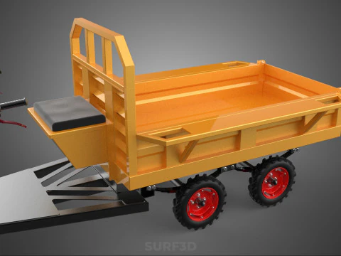 TANDEM AXLE TRAILER TRACTOR CART CARGO LOAD BED TROLLEY CAR DUMP 3D Model