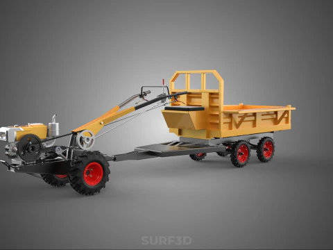 TANDEM AXLE TRAILER TRACTOR CART CARGO LOAD BED TROLLEY CAR DUMP 3D Model