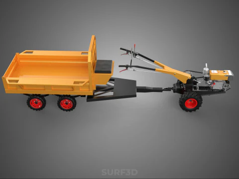 TANDEM AXLE TRAILER TRACTOR CART CARGO LOAD BED TROLLEY CAR DUMP 3D Model