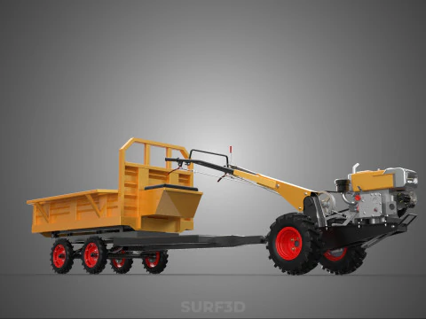 TANDEM AXLE TRAILER TRACTOR CART CARGO LOAD BED TROLLEY CAR DUMP 3D Model
