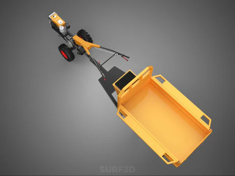 TANDEM AXLE TRAILER TRACTOR CART CARGO LOAD BED TROLLEY CAR DUMP 3D Model