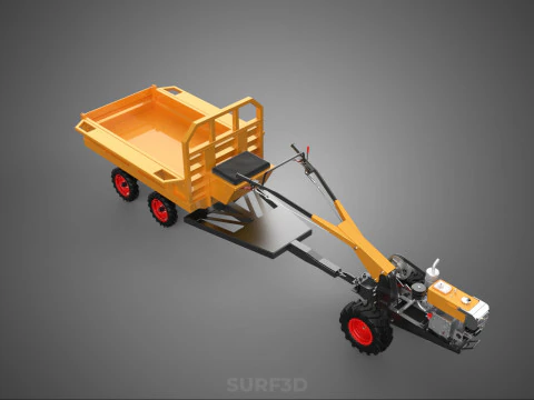 TANDEM AXLE TRAILER TRACTOR CART CARGO LOAD BED TROLLEY CAR DUMP 3D Model