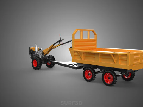 TANDEM AXLE TRAILER TRACTOR CART CARGO LOAD BED TROLLEY CAR DUMP 3D Model