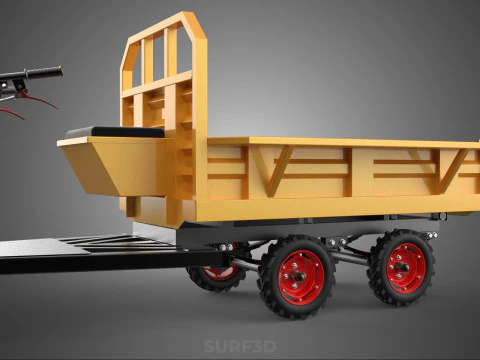 TANDEM AXLE TRAILER TRACTOR CART CARGO LOAD BED TROLLEY CAR DUMP 3D Model