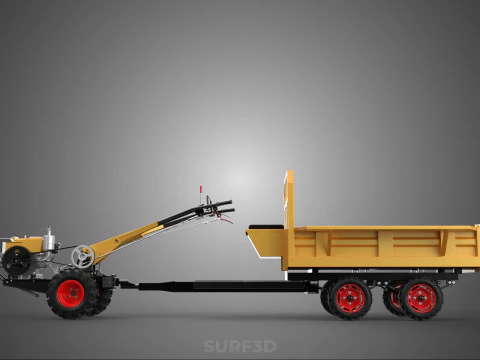 TANDEM AXLE TRAILER TRACTOR CART CARGO LOAD BED TROLLEY CAR DUMP 3D Model
