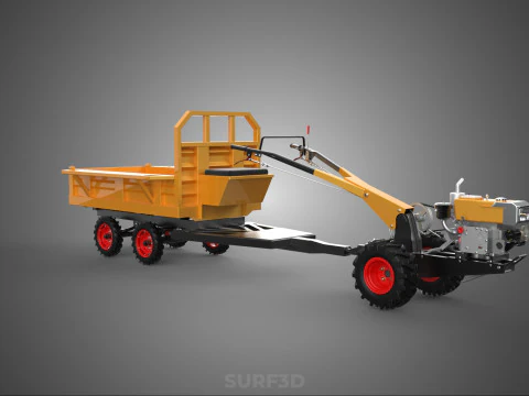 TANDEM AXLE TRAILER TRACTOR CART CARGO LOAD BED TROLLEY CAR DUMP 3D Model
