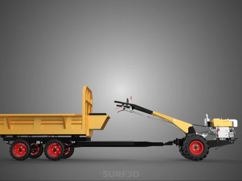 TANDEM AXLE TRAILER TRACTOR CART CARGO LOAD BED TROLLEY CAR DUMP 3D Model