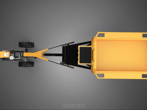 TANDEM AXLE TRAILER TRACTOR CART CARGO LOAD BED TROLLEY CAR DUMP 3D Model