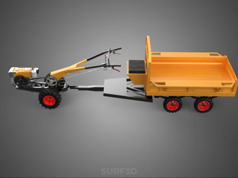 TANDEM AXLE TRAILER TRACTOR CART CARGO LOAD BED TROLLEY CAR DUMP 3D Model