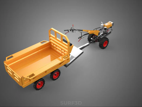 TANDEM AXLE TRAILER TRACTOR CART CARGO LOAD BED TROLLEY CAR DUMP 3D Model