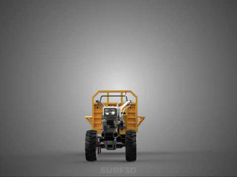 TANDEM AXLE TRAILER TRACTOR CART CARGO LOAD BED TROLLEY CAR DUMP 3D Model