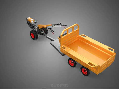 TANDEM AXLE TRAILER TRACTOR CART CARGO LOAD BED TROLLEY CAR DUMP 3D Model