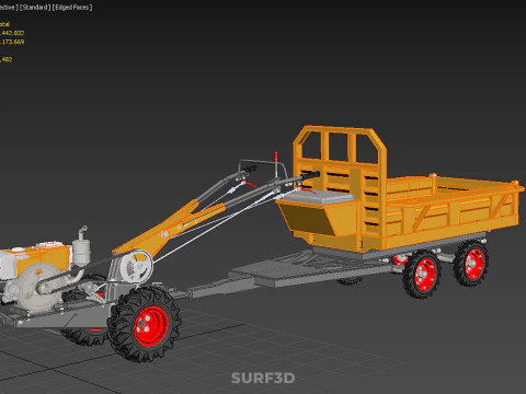 TANDEM AXLE TRAILER TRACTOR CART CARGO LOAD BED TROLLEY CAR DUMP 3D Model