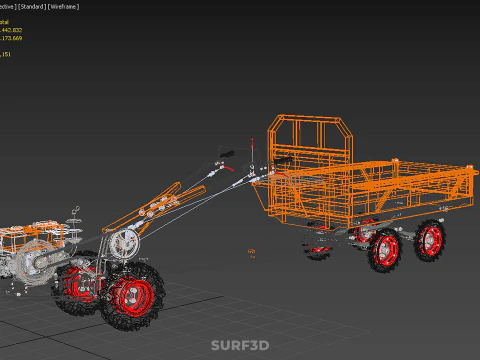 TANDEM AXLE TRAILER TRACTOR CART CARGO LOAD BED TROLLEY CAR DUMP 3D Model