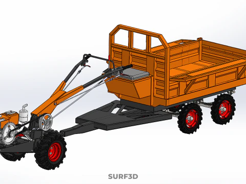 TANDEM AXLE TRAILER TRACTOR CART CARGO LOAD BED TROLLEY CAR DUMP 3D Model