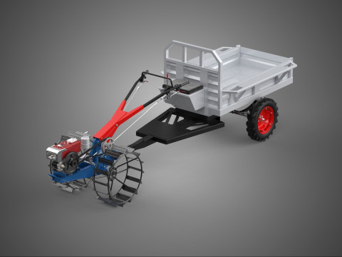 CIĄGNIK KOŁOWY CIĄGNIK POJAZD PRZYCZEPA KOSZ ŁADUNEK SAMOCH&Oacute;D TRANSPORT GOSPODARKA Model 3D