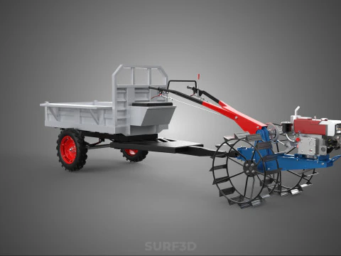 CAGE WHEEL TRACTOR VEHICLE TRAILER CART CARGO CAR TRANSPORT FARM 3D Model