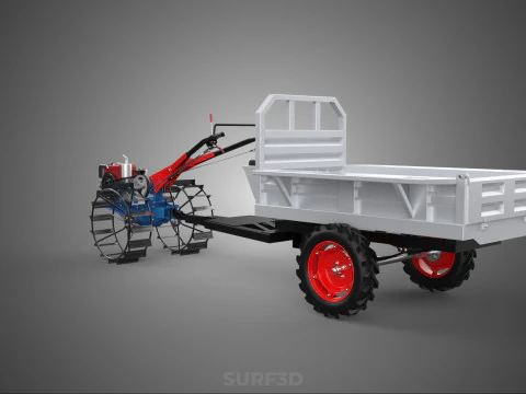 CAGE WHEEL TRACTOR VEHICLE TRAILER CART CARGO CAR TRANSPORT FARM 3D Model
