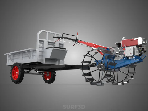 CAGE WHEEL TRACTOR VEHICLE TRAILER CART CARGO CAR TRANSPORT FARM 3D Model