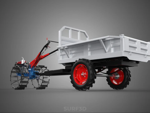 CAGE WHEEL TRACTOR VEHICLE TRAILER CART CARGO CAR TRANSPORT FARM 3D Model