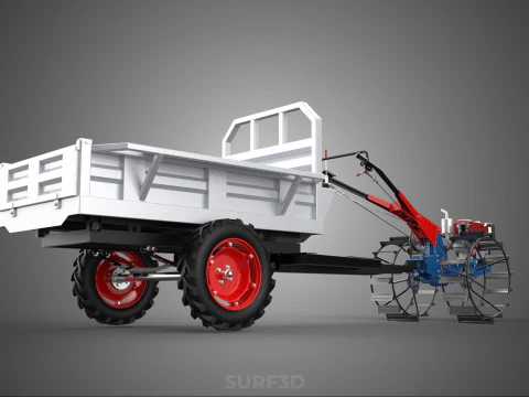 CAGE WHEEL TRACTOR VEHICLE TRAILER CART CARGO CAR TRANSPORT FARM 3D Model