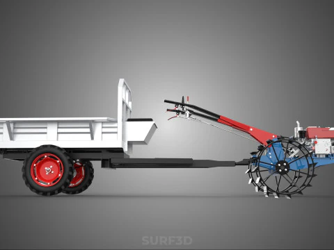 CAGE WHEEL TRACTOR VEHICLE TRAILER CART CARGO CAR TRANSPORT FARM 3D Model