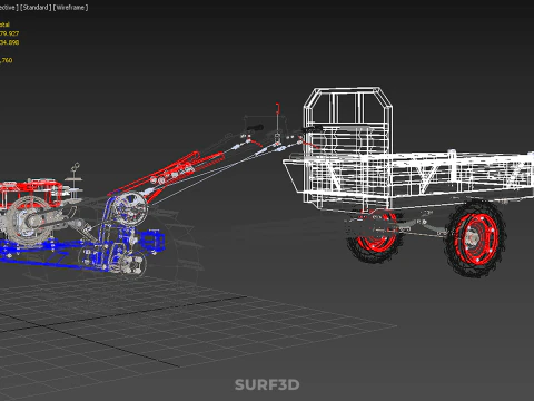 CAGE WHEEL TRACTOR VEHICLE TRAILER CART CARGO CAR TRANSPORT FARM 3D Model