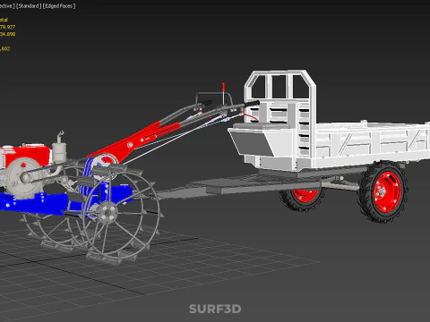 CAGE WHEEL TRACTOR VEHICLE TRAILER CART CARGO CAR TRANSPORT FARM 3D Model