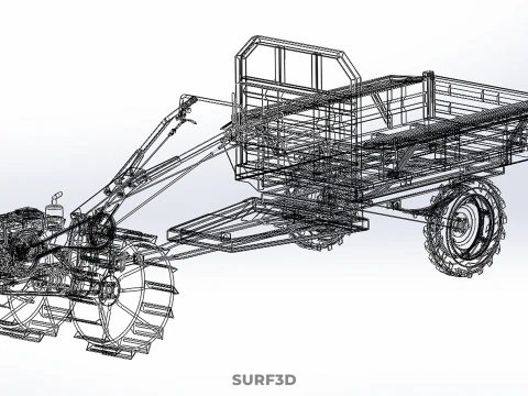 CAGE WHEEL TRACTOR VEHICLE TRAILER CART CARGO CAR TRANSPORT FARM 3D Model