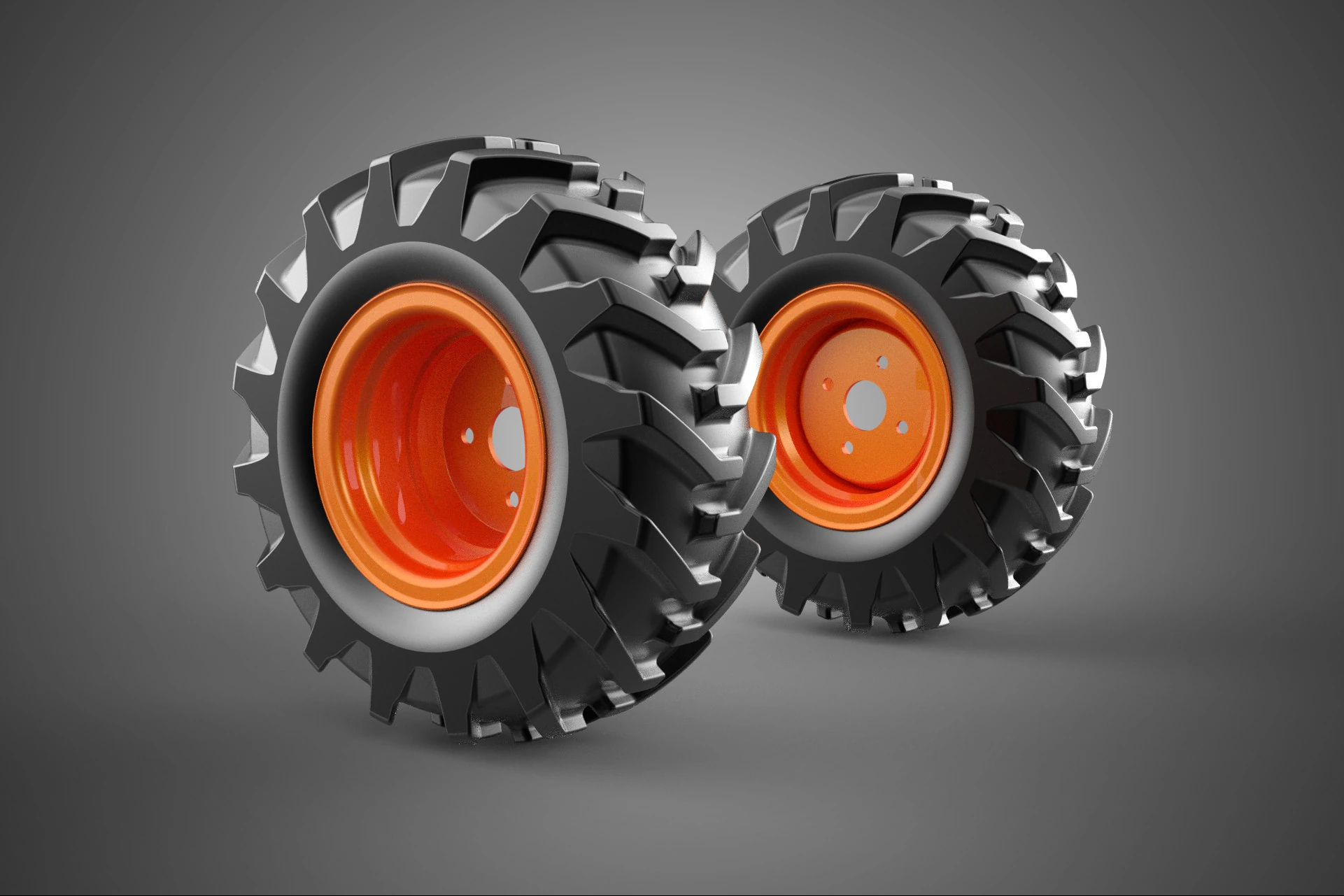 PAIR TRACTOR TIRE TREAD TYRE LUG WHEEL RUBBER RIM GRIP OFF ROAD 3D Model .c4d .max .obj .3ds .fbx .stl .blend 
