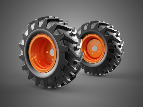 PAIR TRACTOR TIRE TREAD TYRE LUG WHEEL RUBBER RIM GRIP OFF ROAD 3D Model