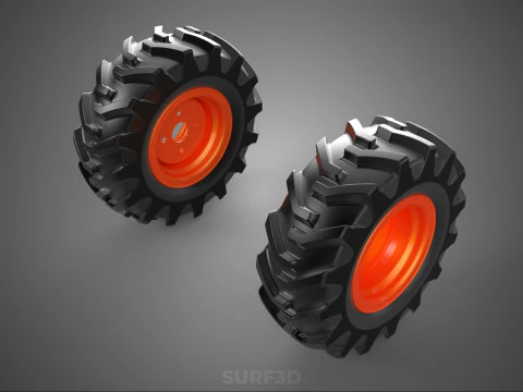 PAIR TRACTOR TIRE TREAD TYRE LUG WHEEL RUBBER RIM GRIP OFF ROAD 3D Model