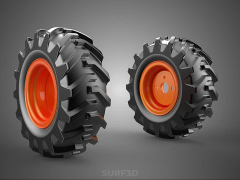 PAIR TRACTOR TIRE TREAD TYRE LUG WHEEL RUBBER RIM GRIP OFF ROAD 3D Model