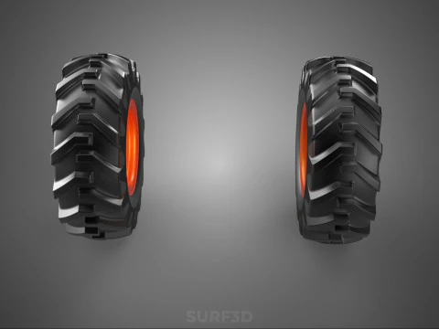 PAIR TRACTOR TIRE TREAD TYRE LUG WHEEL RUBBER RIM GRIP OFF ROAD 3D Model