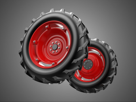 RED TRACTOR TIRE TREAD TYRE LUG WHEEL RUBBER SIT RIM HUB DISC IN 3D Model